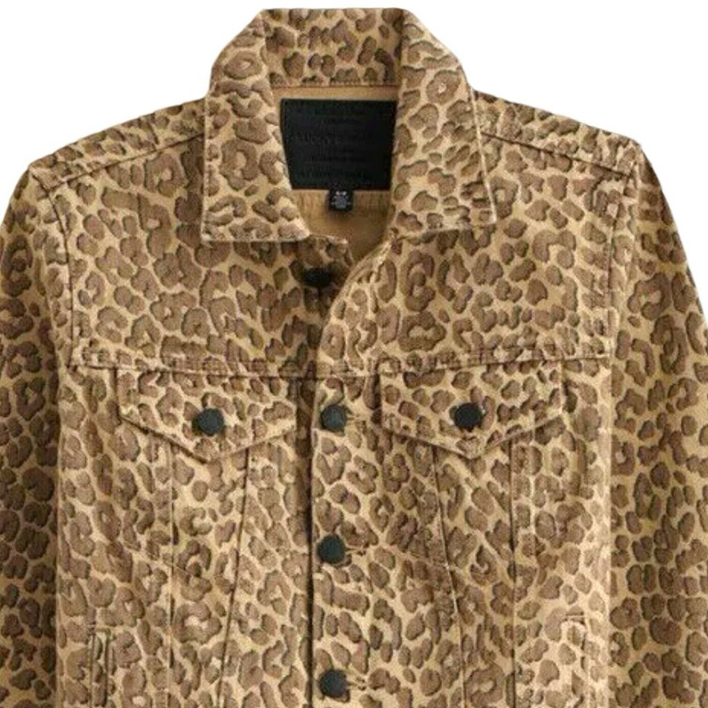 Lucky Brand Womens XS Leopard Denim Jacket The Tomboy Trucker Animal Print Brown - Picture 4 of 16